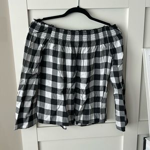 Mixed threads plaid top shoulder synch